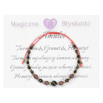 Bransoletka celebrytka czarny TURMALIN GRANAT HEMATYT ochrona i siła